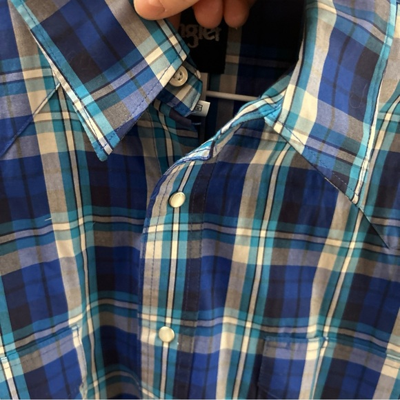 Wrangler Mens Shirts Size XLT Blue Plaid Pearl Snap 2 Front Pockets Long Sleeves - Picture 10 of 14